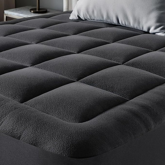 Ultra Soft Full Size Mattress Topper - Viscose Made from Bamboo Pillow Top Mattress Pad for Back Pain Relief - Naturally Cooling for Hot Sleepers, Black