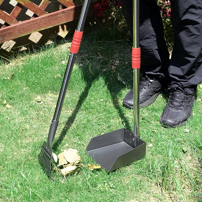 Heeyoo Dog Pooper Scooper, Dog Poop Tray and Rake Set, Pet Waste Removal Scoop with Long Adjustable Sectional Stainless Handles-Mewly Pet