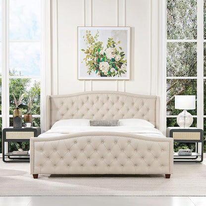 Jennifer Taylor Home Fontana Wingback Upholstered Platform Bed Frame