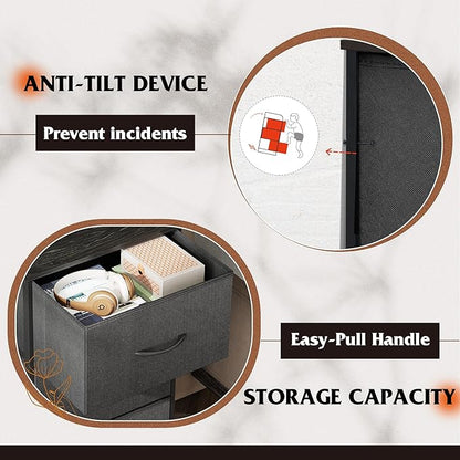 WLIVE Dresser with 3 Drawers, Fabric Nightstand, Organizer Unit, Storage Dresser for Bedroom, Hallway, Entryway, Closets, Sturdy Steel Frame, Wood Top, Easy Pull Handle, Charcoal Black