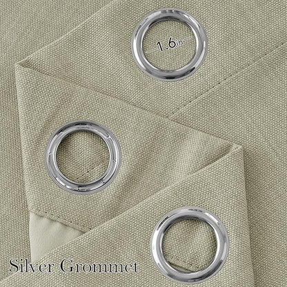 NICETOWN Short Faux Linen Beige Blackout Curtains 63 inches Long for Kitchen - Privacy Panels for Living Room Bedroom, Modern Farmhouse Style Easy Care Grommet Top, 2 Panels, W42 by L63