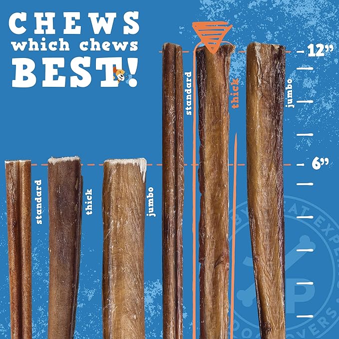 Jack&Pup 12 Inch Bully Sticks for Large Dogs | Thick Odor Free Bully Sticks (3 Pack) Long Lasting Bully Sticks for Dogs-Mewly Pet
