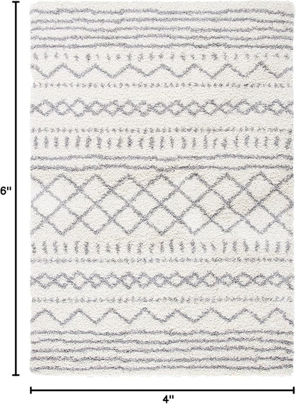 SAFAVIEH Arizona Shag Collection Accent Rug - 4' x 6', Ivory & Grey, Moroccan Design, Non-Shedding & Easy Care, 1.6-inch Thick Ideal for High Traffic Areas in Entryway, Living Room, Bedroom (ASG741F)