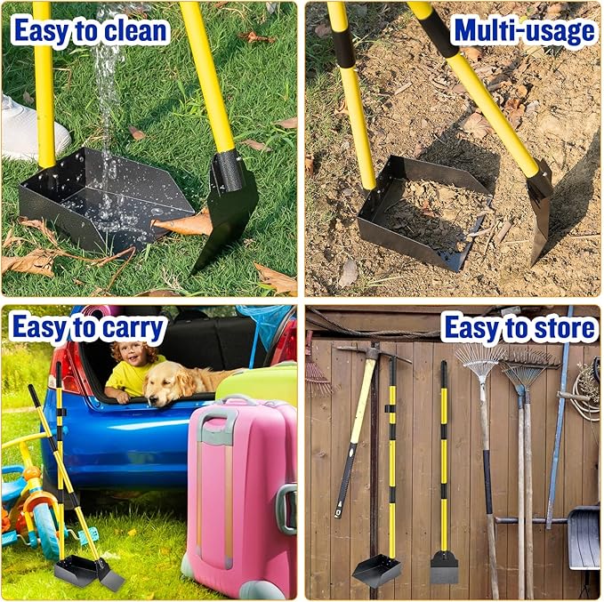 Dog Pooper Scooper,Tray and Spade Set Poop Scooper for Dogs, Adjustable Long Handle Metal Pooper Scooper with Bin for Pet Waste Removal, No Bending Clean Up for Medium and Large Dogs-Mewly Pet