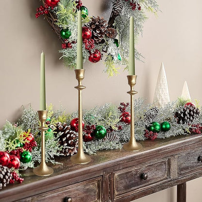 Iron Taper Candle Holder - Set of 3 Decorative Candle Stand - Candlestick Holder for Wedding, Dinning, Party - Antique Brass