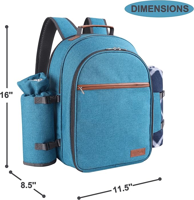 Apollo Walker Picnic Backpack Set for 2 Person with Cooler Compartment, Detachable Bottle/Wine Holder, Fleece Blanket, Plates and Cutlery Set (Teal)-Mewly Pet