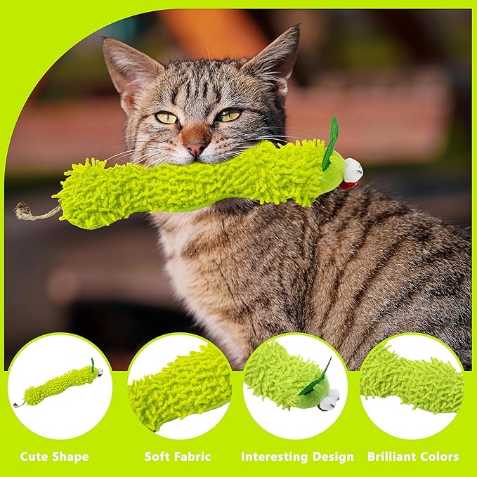 1 Pack Catnip Toys, Soft Cat Pillows Toys, Kitten Caterpillar Catnip Toys,Indoor Interactive Cat Kicker Toys for All Age Cat-Mewly Pet