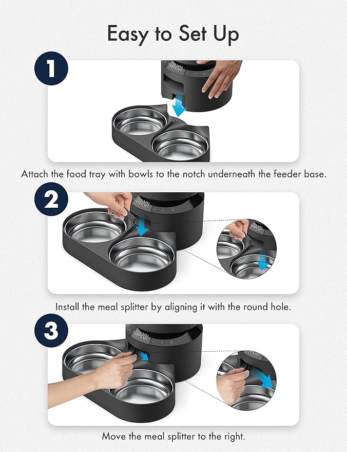 PETLIBRO Pet Food Splitter with Stainless Steel Bowls, Automatic Cat Feeder Bowls for Two Cats or Dogs, Suitable for PETLIBRO Automatic Cat Feeder PLAF005, PLAF006, PLAF103, PLAF203-Mewly Pet
