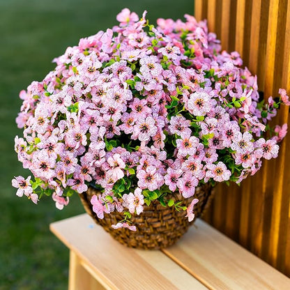 Artificial Flowers for Outdoors Fake Plants - 16 Bundles Faux Outside Greenery Boxwood No Fade Plastic Shrubs Fall Decor Farmhouse Home Garden Thanksgiving Mums (Pink)