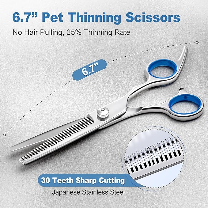 Gimars Titanium Coated Professional 6 in 1 4CR Stainless Steel Dog Grooming Scissors with Safety Round Tip, Heavy Duty Pet Grooming Scissor for Dogs, Cats and Other Animals-Mewly Pet
