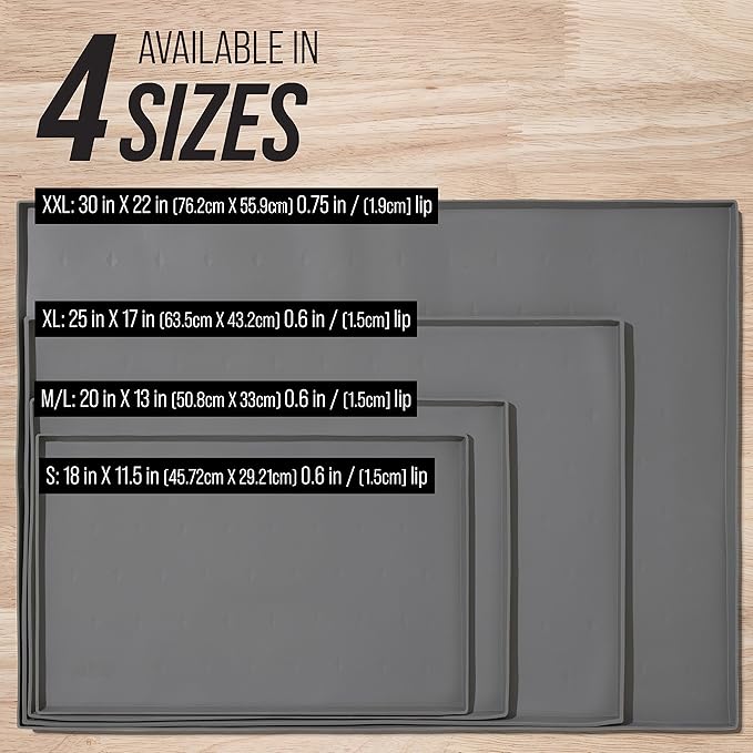 Leash Boss Dog Food Mat for Food and Water Bowls, Waterproof Silicone Pet Feeding Mat for Floors, Extra Tall Raised Edges, Cat and Dog Placemat for Floors, Dishwasher Safe (XL: 25" x 17" - Navy)-Mewly Pet