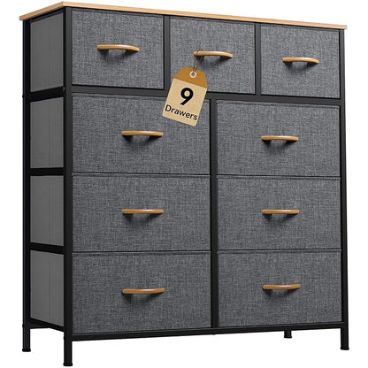 DWVO Dresser with 9 Drawers, Fabric Storage Dresser, Chest of Drawers, Storage Tower Organizer Unit for Living Room, Closets(Dark Grey)