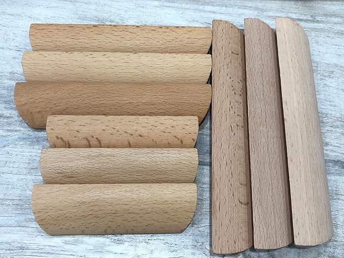 2Pcs Unfinished Wood Solid Furniture Pulls Handles,Unfinished Unpainted Paintable Wooden Handles Cupboard Closet Drawer Handle Pull,Length 6.1",Hole Dis.5.04"