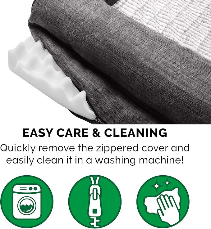 Furhaven Orthopedic Dog Bed for Large Dogs w/ Removable Bolsters & Washable Cover, For Dogs Up to 95 lbs - Luxe Faux Fur & Performance Linen Sofa - Charcoal, Jumbo/XL-Mewly Pet