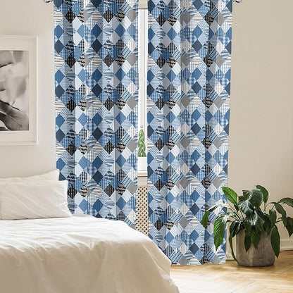 Ambesonne Geometric Window Curtains, Geometrical Diamond Shaped Lines with Various Nostalgic Fashioned Old Pattern, Decorative Panels Set of 2 with Rod Pocket, Pair of - 28" x 95", Black Blue