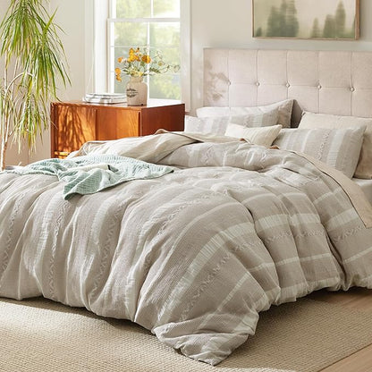 Bedsure Waffle Weave Duvet Cover King - 100% Cotton Boho Duvet Cover with 2 Pillowcases - Linen Color Textured Comforter Cover with Zipper Closure (King, 104"x90")