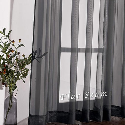 NICETOWN Black Sheer Curtains 90 inches Long, Grommet Voile Textured Hazy Sheer Window Treatments Privacy with Light Filtering for Halloween, W54 x L90, 2 Panels