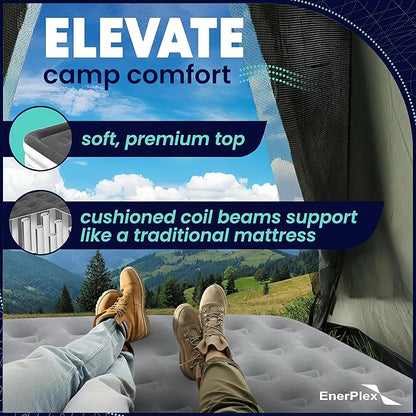 EnerPlex Camping Air Mattress with Built in Pump - Queen Blow Up Mattress for Travel & Guests - Portable Bed for Adults and Kids - Grey