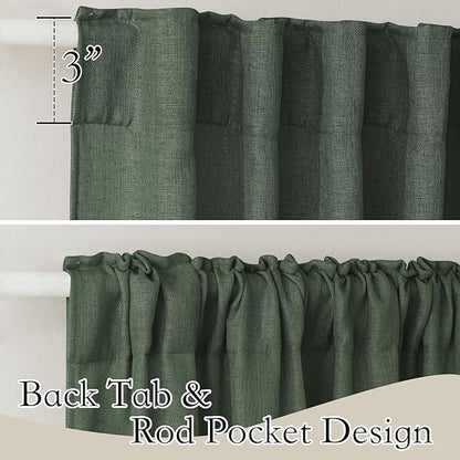 RYB HOME Olive Green Linen Sheer Curtains 84 inches, 2 Panels Rod Pocket Living Room Gauze Curtains Semi Sheer Light Filtering Drapes for Farmhouse Bedroom Office, W 52 x L 84