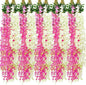 Giegxin 24 Pcs Artificial Wisteria Hanging Flowers 3.6 ft Artificial Fake Wisteria Vine Rattan Hanging Garland Silk Flowers String for Wall Home Wedding Party Greenery Decorations (Dark Pink,White)