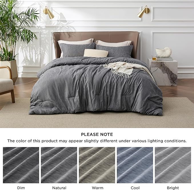 Bedsure Twin/Twin XL Comforter Set - Charcoal Grey Soft Bedding for All Seasons, Cationic Dyed Bed Set, 2 Pieces, 1 Twin Size Comforter (68"x88") and 1 Pillow Sham (20"x26"+2")