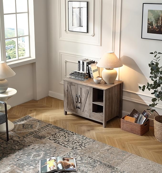 31.9'' Small Cat Litter Enclosure,Adjustable Shelf for Dog Proof and Storage,Locks Added for cat,Cat Litter Collector,Small Indoor Cat House,Grey-Mewly Pet