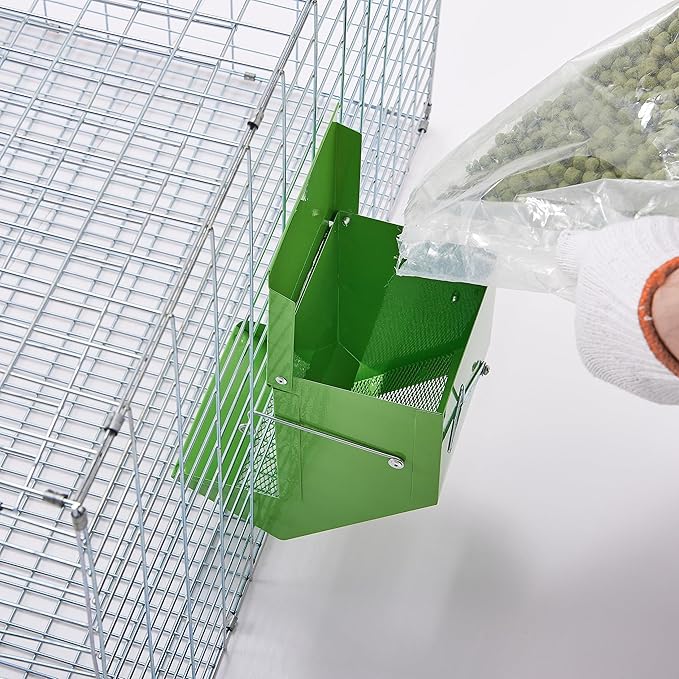 Metal Small Animal Feeder with Lid, Heavy Duty, Large Capacity Food Dispenser, Great for Rabbits, Guinea Pigs, Chinchillas and Other Small Animals. (4.6 inch, Green)-Mewly Pet