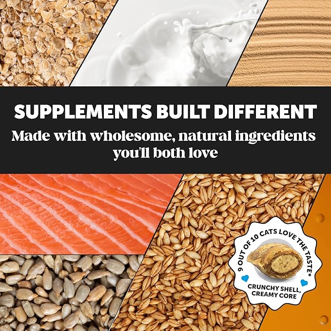 Cat Skin & Coat Health Crunchy & Creamy Chews - Omegas, Vitamin C + E, Biotin Supplement, Soothes Skin and Promotes Shiny Coat, Cat Supplements & Vitamins - Chicken (30-Day Supply)-Mewly Pet