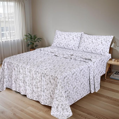 RUVANTI Flannel Sheets Queen Size - 100% Cotton Double Brushed Bed Sheets, Deep Pockets 16 Inches Queen Sheet Set, All Seasons Breathable & Extra Soft - Warm & Cozy, 4 Piece, Vintage Flora