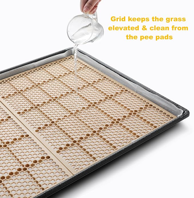 MEEXPAWS XL Dog Grass Pad With Tray - Artificial Potty for Balcony, New Generation Instant-Penetration, Litter Box With Hemmed Edge, Disposable Pee Pad-Mewly Pet