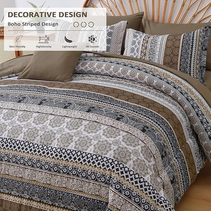 Cottolester Brown Comforter Set Queen Size,Boho Fall Bed in a Bag 8 Pieces,Paisley Soft Microfiber Bedding Comforter Set