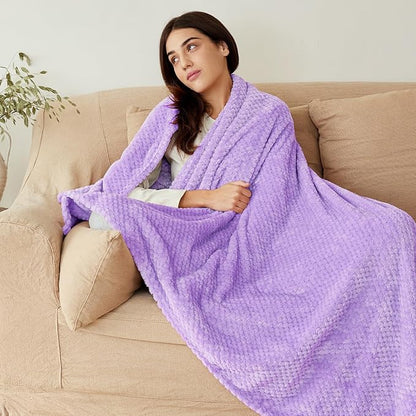 Exclusivo Mezcla Fleece Throw Blanket Extra Large, Super Soft and Warm Blankets for Couch, Sofa and Bed Waffle Textured, Cozy, Fuzzy and Lightweight (Lilac Purple, 50x70 Inches)