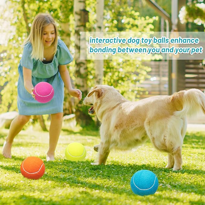 Large Dog Tennis Balls 4-Pack, 4 inch Interactive Big Dog Toy Ball for Small Medium Large Dogs, Dog Toys for Outdoor/Indoor Sports, Fetch, Training & Play-Mewly Pet