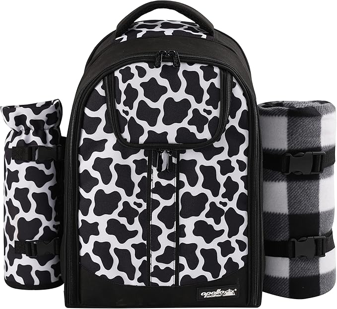 apollo walker Picnic Backpack Bag for 2 Person with Cooler Compartment, Detachable Bottle/Wine Holder, Fleece Blanket, Plates and Cutlery Set (2 Person, Black)-Mewly Pet