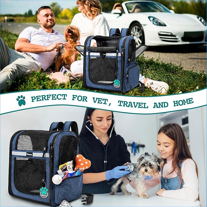 PetAmi Dog Backpack Carrier for Small Large Cat, Pet, Puppies, Ventilated Pet Hiking Backpack Travel Bag, Airline Approved Cat Backpack Carrier, Safety Back Support, Camping Biking, Max 18 lbs, Navy-Mewly Pet