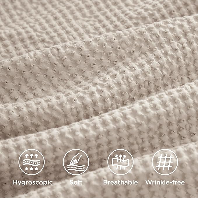 Bedsure Cotton Duvet Cover Set - 100% Cotton Waffle Weave Beige Duvet Cover Oversized King Size, GentleSoft™ and Breathable Bedding Set for All Season, 3 Pieces, 120"x98"