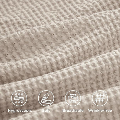 Bedsure Cotton Duvet Cover Full - 100% Cotton Waffle Weave Beige Duvet Cover Set, GentleSoft™ and Breathable Bedding Set for All Season, 3 Pieces, 80"x90"