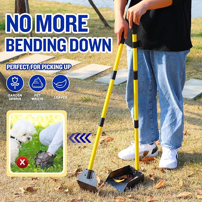 Dog Pooper Scooper,Tray and Spade Set Poop Scooper for Dogs, Adjustable Long Handle Metal Pooper Scooper with Bin for Pet Waste Removal, No Bending Clean Up for Medium and Large Dogs-Mewly Pet