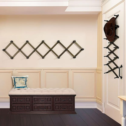 WEBI Accordion Wall Hanger,Accordion Hat Rack for Wall,Expandable Wooden Coat Rack Wall Mounted,Accordion Hook Rack for Hats,Caps,16 Peg,Dark Walnut