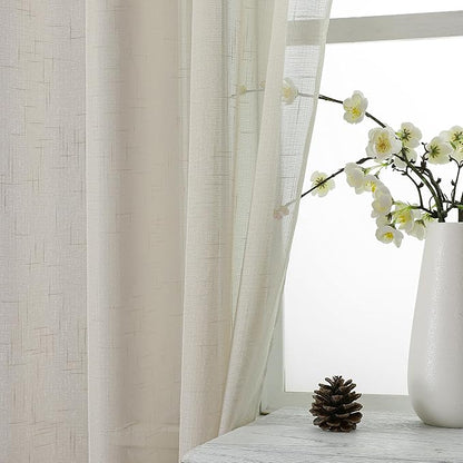 Aiyufeng Kirei Farmhouse Sheer Curtains Flax Textured for Living Room, Semi Sheer Vertical Drapes Privacy with Light Filter for Home Office/Farm House, W40 x L84, Linen, 1 Pair