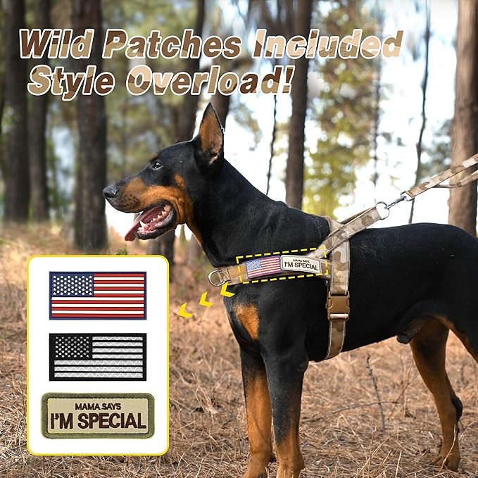 Forestpaw No Pull Dog Harness - Soft Flannel Padded Tactical Dog Vest Harness with Quick Release Buckle, Adjustable Reflective Pet Harness for Large Dogs Walking Training,Brown Camouflage XL-Mewly Pet