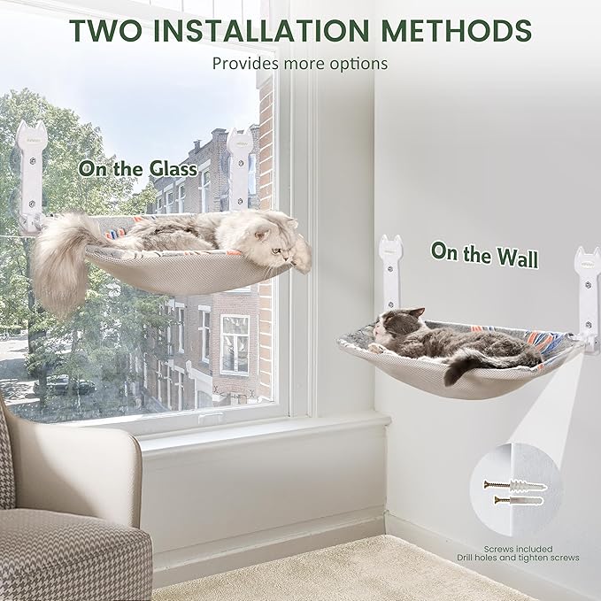 2 Pack Cat Window Perch, Glow in The Dark Foldable Cat Hammock with Sunken Design & Removable Soft Cover, Breathable Cordless Window Bed for Resting Indoor Kitten (Shallow Perch, 2 Pack - L)-Mewly Pet