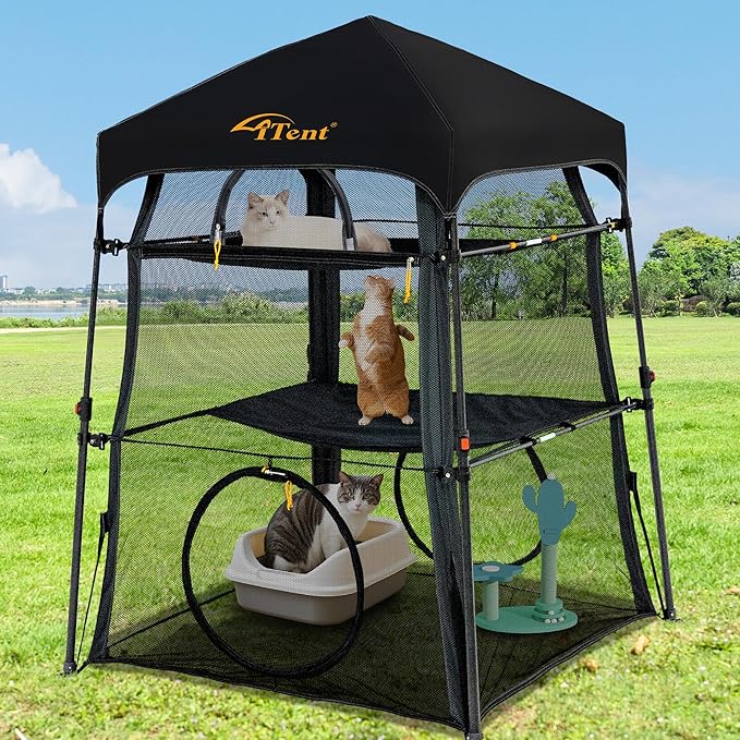 X-Large Catio Outdoor Cat Enclosure and Cat Tower Tent for Indoors and Outdoor,3 Tier Spacious Cat Tent,Portable and Foldable Catio,Two Doors Design can Assemble More Shapes (Patented)-Mewly Pet