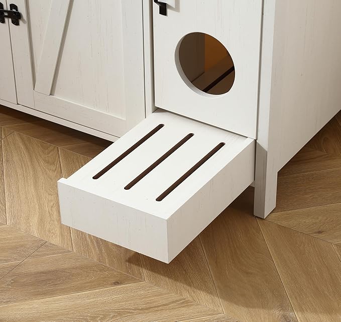 Cat Litter Robot Enclosure, Automatic Litter Box Enclosure for Litter Robot 3/4,Cat-Exclusive entrace for Dog Proof and Fun,Power Outlet for cat Litter Cabinet,Litter Collector,Antique White-Mewly Pet