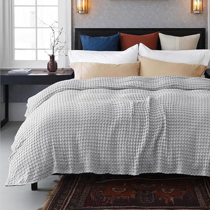 Bedsure Cooling Cotton Waffle Full Size Blanket - Lightweight Breathable Blanket of Rayon Derived from Bamboo for Hot Sleepers, Luxury Throws for Bed, Couch and Sofa, Grey, 80x90 Inches