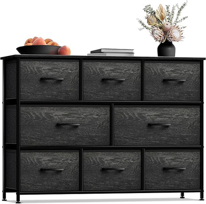 Sorbus Dresser with 8 Faux Wood Drawers - Chest Organizer Unit with Steel Frame Wood Top & Handle Easy Pull Fabric Bins for Clothes - Wide Storage Furniture for Bedroom Hallway, Living Room & Closet