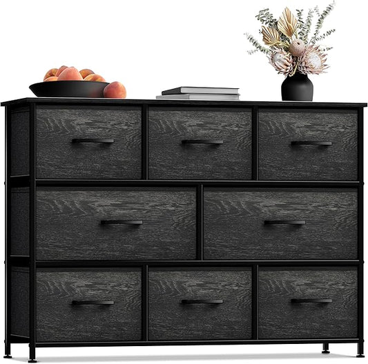 Sorbus Dresser with 8 Faux Wood Drawers - Chest Organizer Unit with Steel Frame Wood Top & Handle Easy Pull Fabric Bins for Clothes - Wide Storage Furniture for Bedroom Hallway, Living Room & Closet