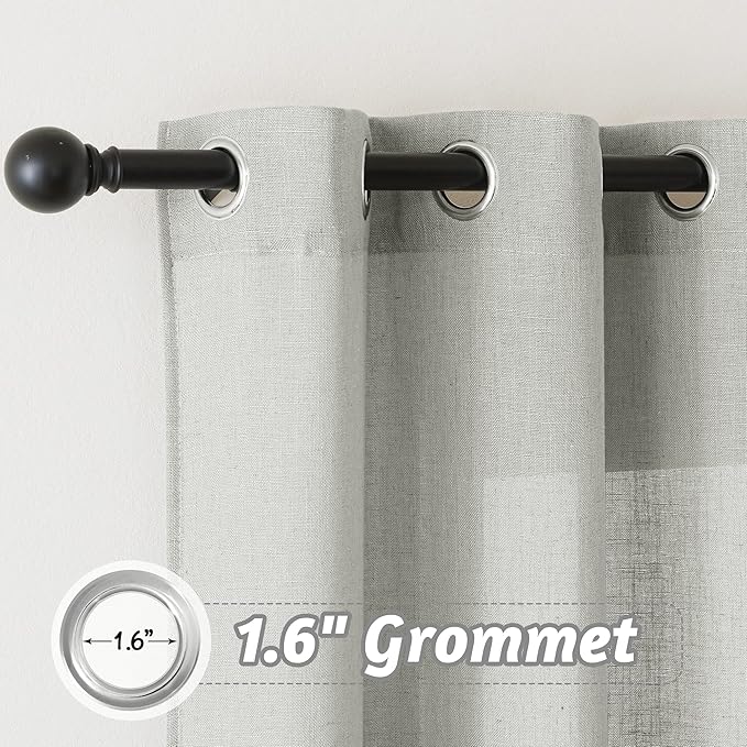 RYB HOME Linen Curtains 108 inches Long, Breathable Vintage Flax Linen Fabric Light Filtering Half Privacy Protected for Sliding Door Living Room Farmhouse, W 52 x L 108 inch, 2 Panels, Grey