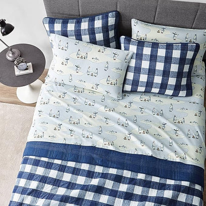 Eddie Bauer - Queen Sheets, Cotton Flannel Bedding Set, Brushed For Extra Softness, Cozy Home Decor (Skating Penguin, Queen)