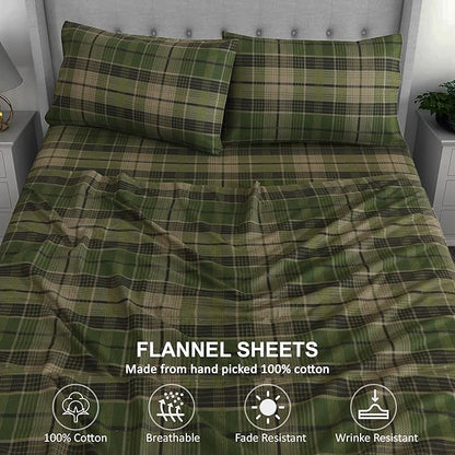 RUVANTI Flannel Sheets Twin XL Size - 100% Cotton Double Brushed Twin XL Sheet Sets, Deep Pockets 16 Inches, All Seasons Breathable & Extra Soft Bed Sheets, Warm & Cozy, 3 Piece, DNA Plaid